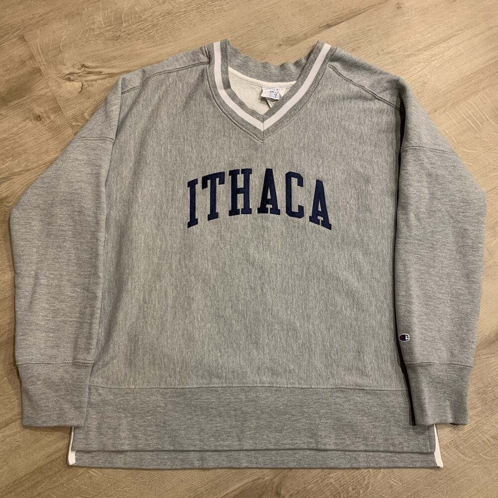 Champion Reverse Weave Ithaca College V-Neck Sweatshirt Women's Small S Stitched